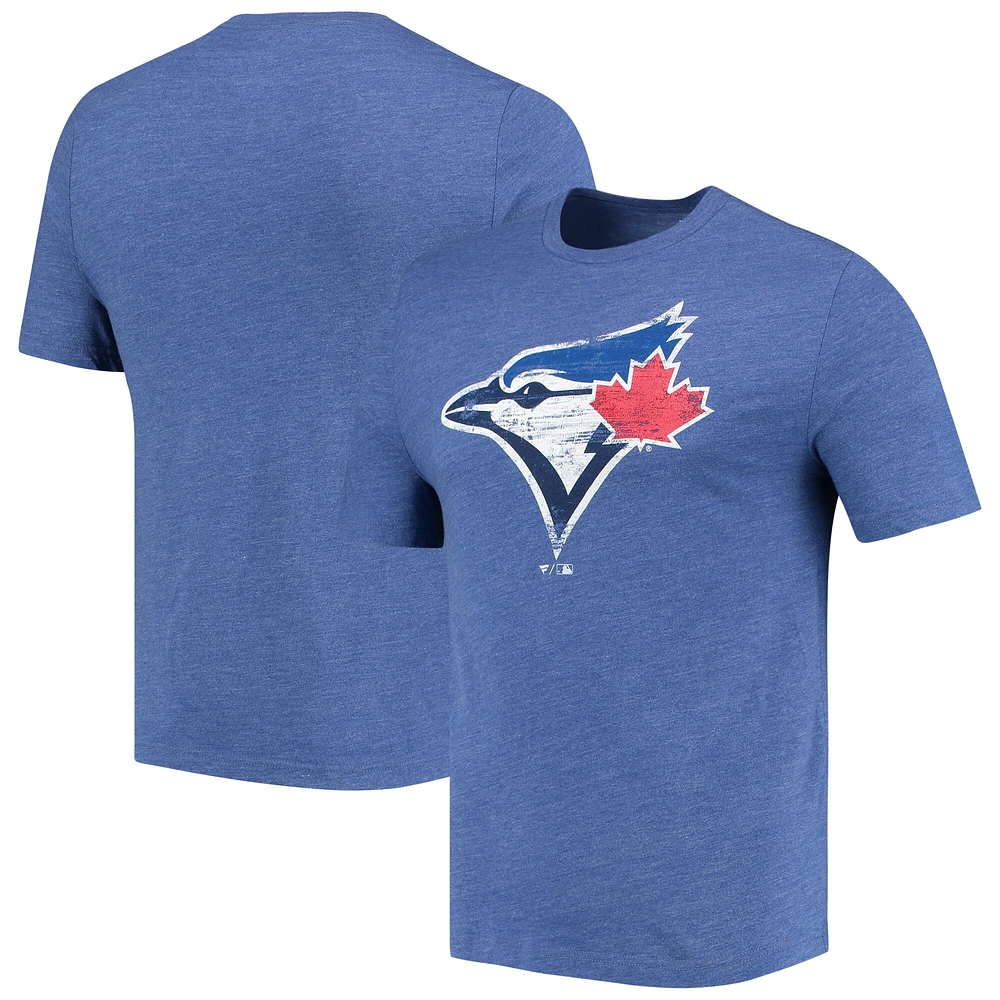 T-shirt tri-mélange avec logo officiel patiné Fanatics Heathered Royal Toronto Blue Jays pour hommes