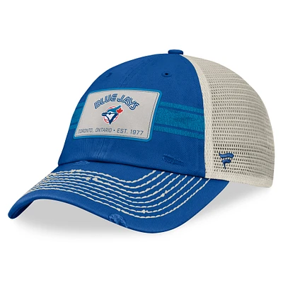 Casquette ajustable de camionneur à rayures Heritage Stripe Royal/Naturel des Blue Jays de Toronto Fanatics pour hommes