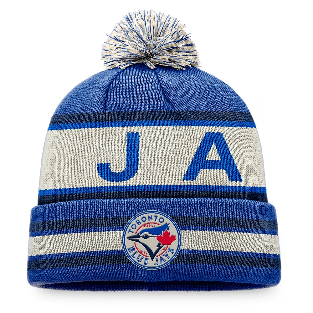 Bonnet en tricot à revers avec slogan de la ville natale des Blue Jays de Toronto Fanatics Royal/Naturel pour hommes avec pompon