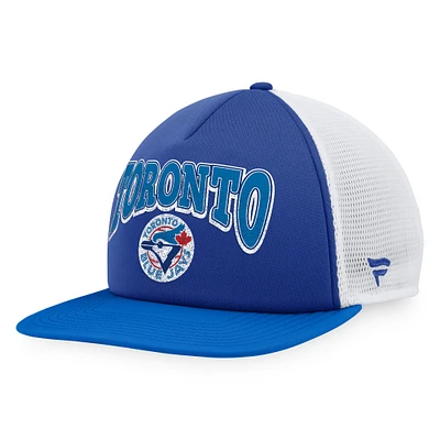 Casquette de camionneur Snapback en mousse sur le devant en mousse Fanatics pour hommes, bleu royal/bleu poudré des Blue Jays de Toronto Heritage