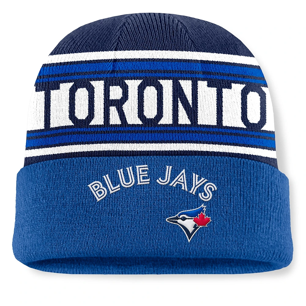 Bonnet en tricot à revers à rayures fondamentales Fanatics Royal Toronto Blue Jays pour hommes