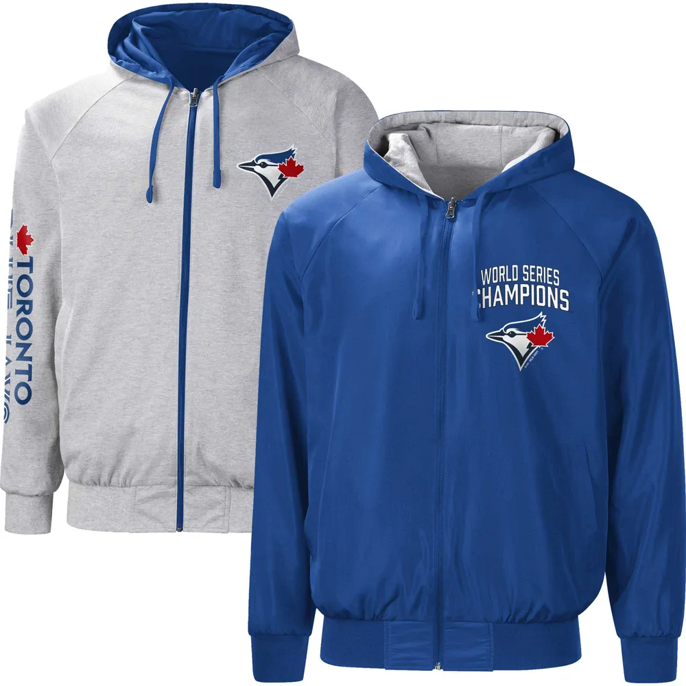 Toronto Blue Jays Two-Tone Reversible Fleece Hooded Jacket - Royal/Grey