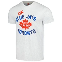 T-shirt à trois mélanges Hommage gris pour hommes des Blue Jays de Toronto Doodle Collection Let's Play Ball