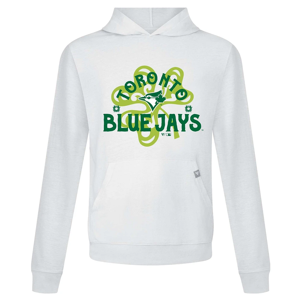 Men's Levelwear White Toronto Blue Jays St. Patrick's Day Relay Shamrock Pullover Hoodie