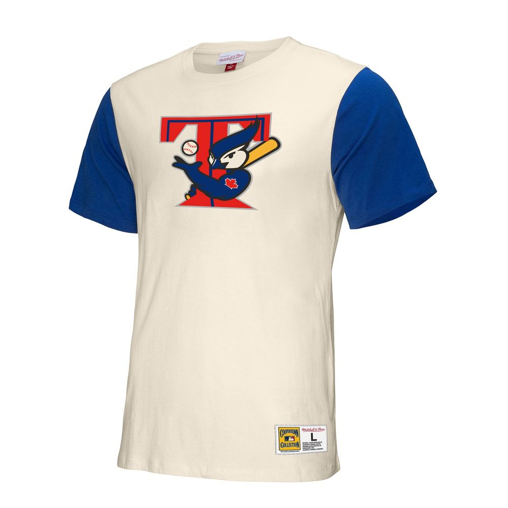 Mitchell & Ness Men's Mitchell & Ness Cream Toronto Blue Jays Cooperstown  Collection Team Color Block T-Shirt