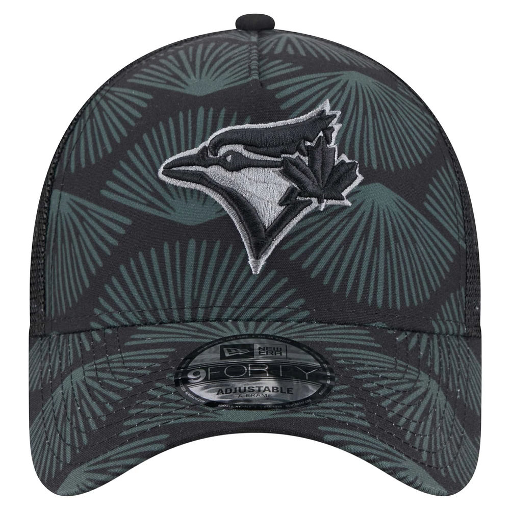 Men's New Era  Black Toronto Blue Jays 9FORTY A-Frame Trucker Adjustable Hat