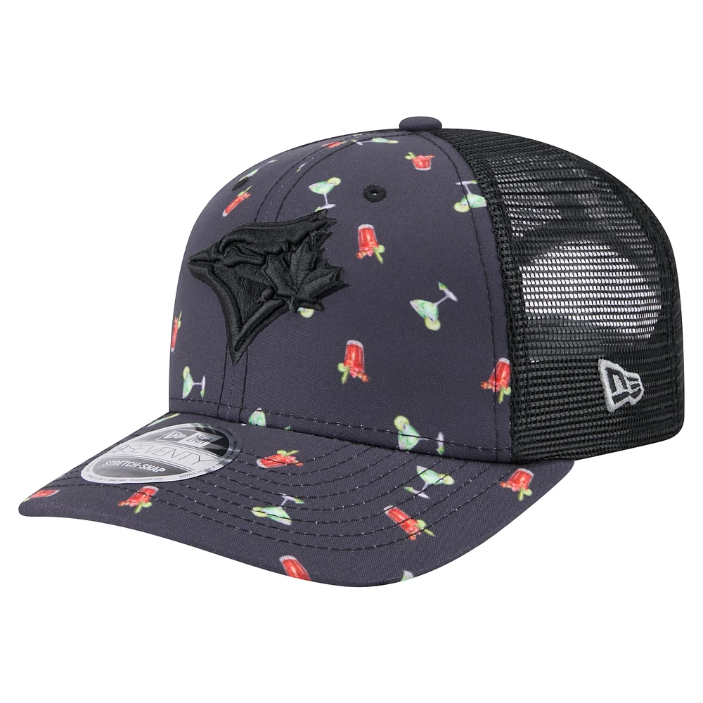 Men's New Era Black Toronto Blue Jays Adventure Drinks Pattern 9SEVENTY Stretch-Snap Hat