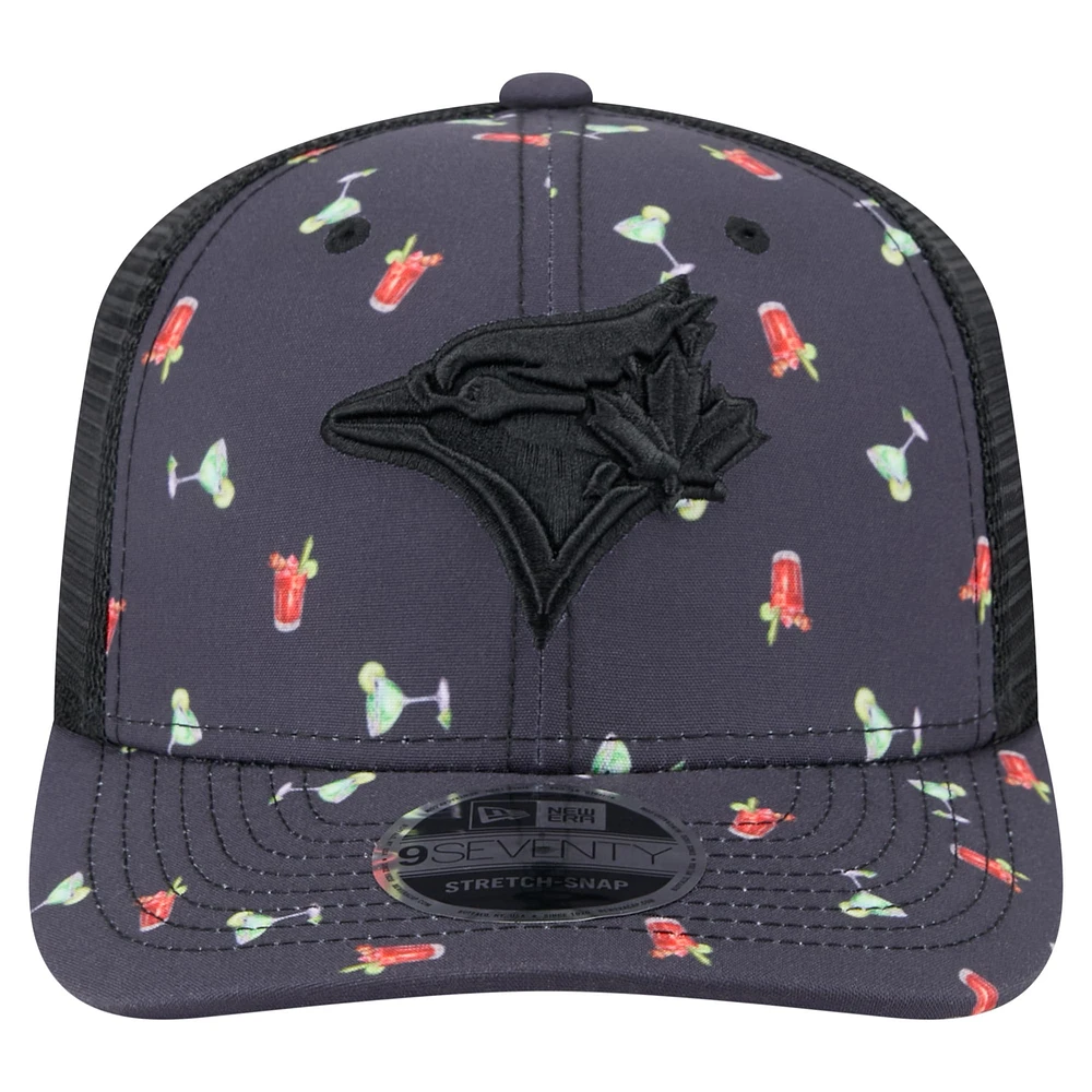 Men's New Era Black Toronto Blue Jays Adventure Drinks Pattern 9SEVENTY Stretch-Snap Hat