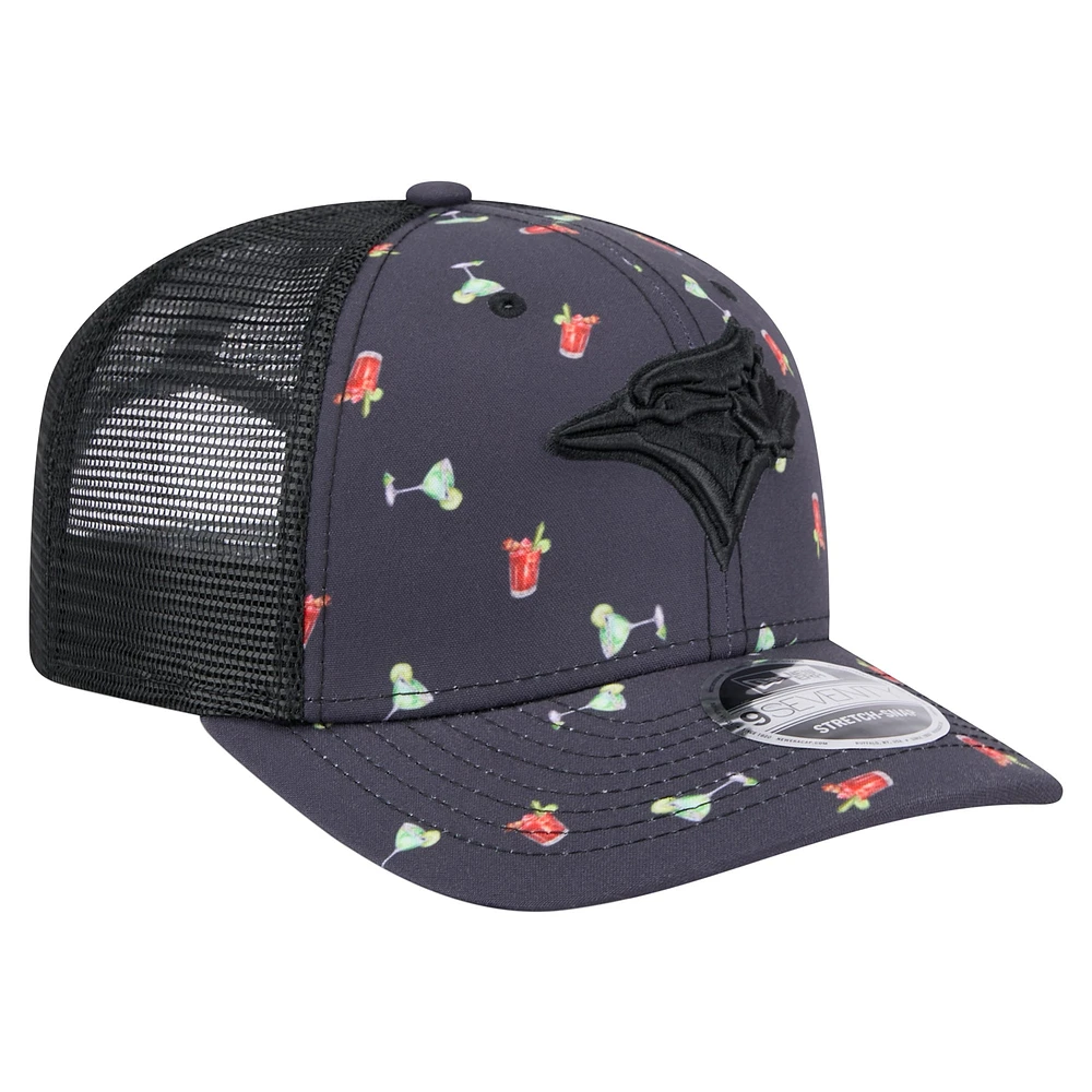 Men's New Era Black Toronto Blue Jays Adventure Drinks Pattern 9SEVENTY Stretch-Snap Hat