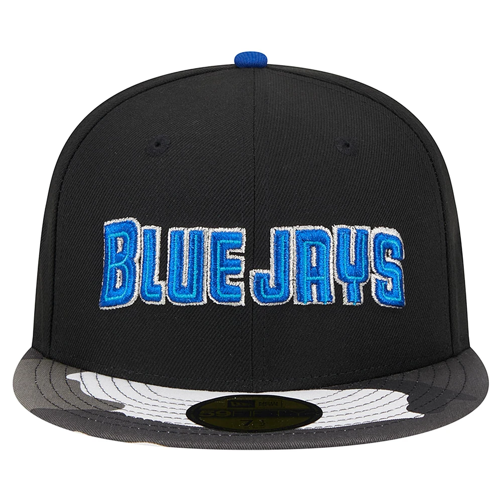 Casquette ajustée 59FIFTY noire à motif camouflage métallisé des Blue Jays de Toronto New Era pour hommes