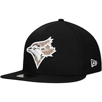 Men's New Era Black Toronto Blue Jays Troop Chant Camo Undervisor 59FIFTY Fitted Hat