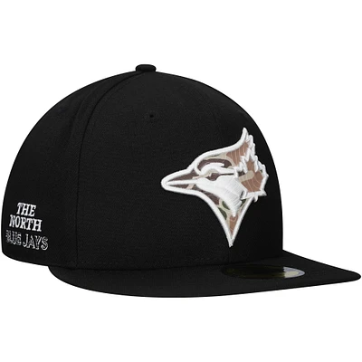 Casquette ajustée 59FIFTY noire avec sous-visière camouflage Troop Chant Camo des Blue Jays de Toronto New Era pour hommes