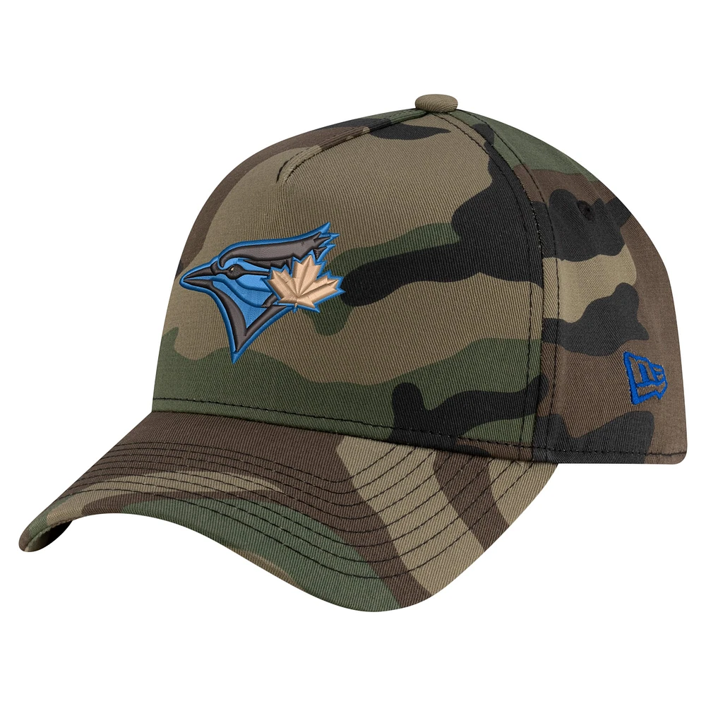 Men's New Era Camo Toronto Blue Jays Woodland Team Pop 9FORTY A-Frame Adjustable Hat