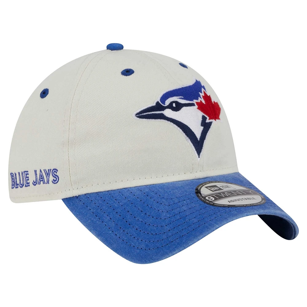 Casquette ajustable classique Sidescript 9TWENTY des Blue Jays de Toronto New Era pour homme, couleur crème/bleu royal