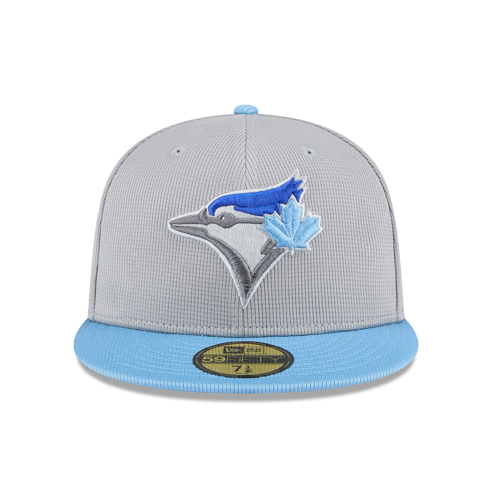 Men's New Era  Gray/Powder Blue Toronto Jays 2025 Batting Practice 59FIFTY Fitted Hat