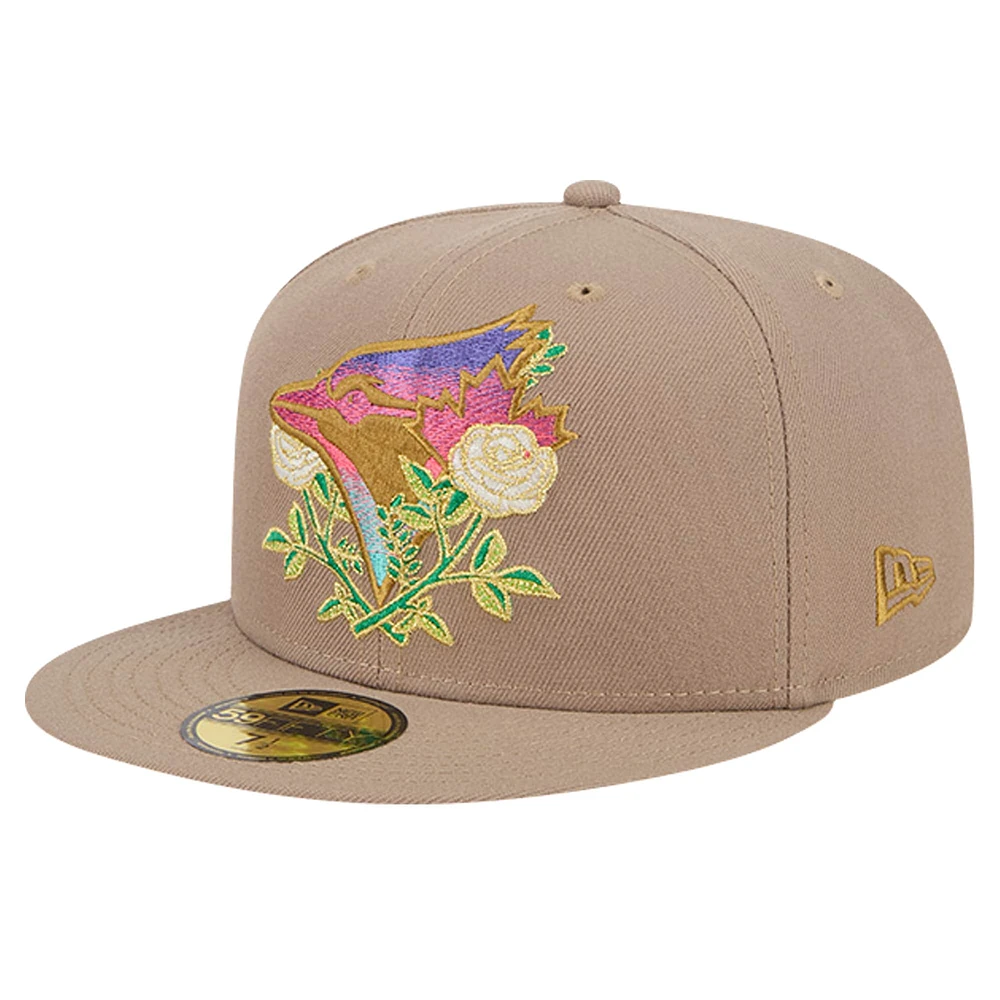 Men's New Era Khaki Toronto Blue Jays Rose Garden 59FIFTY Fitted Hat