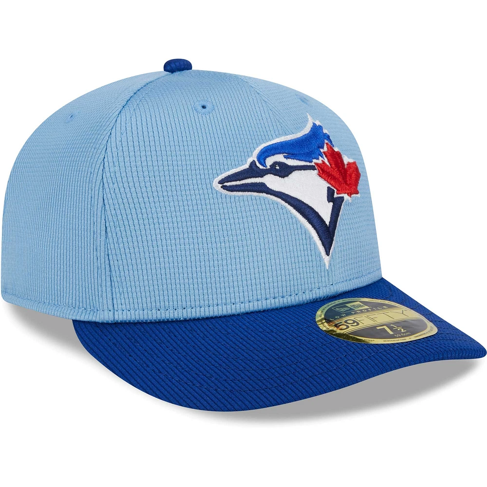 Casquette ajustée 59FIFTY à profil bas sur le terrain pour entraînement au bâton des Blue Jays de Toronto 2024 New Era bleu poudré hommes