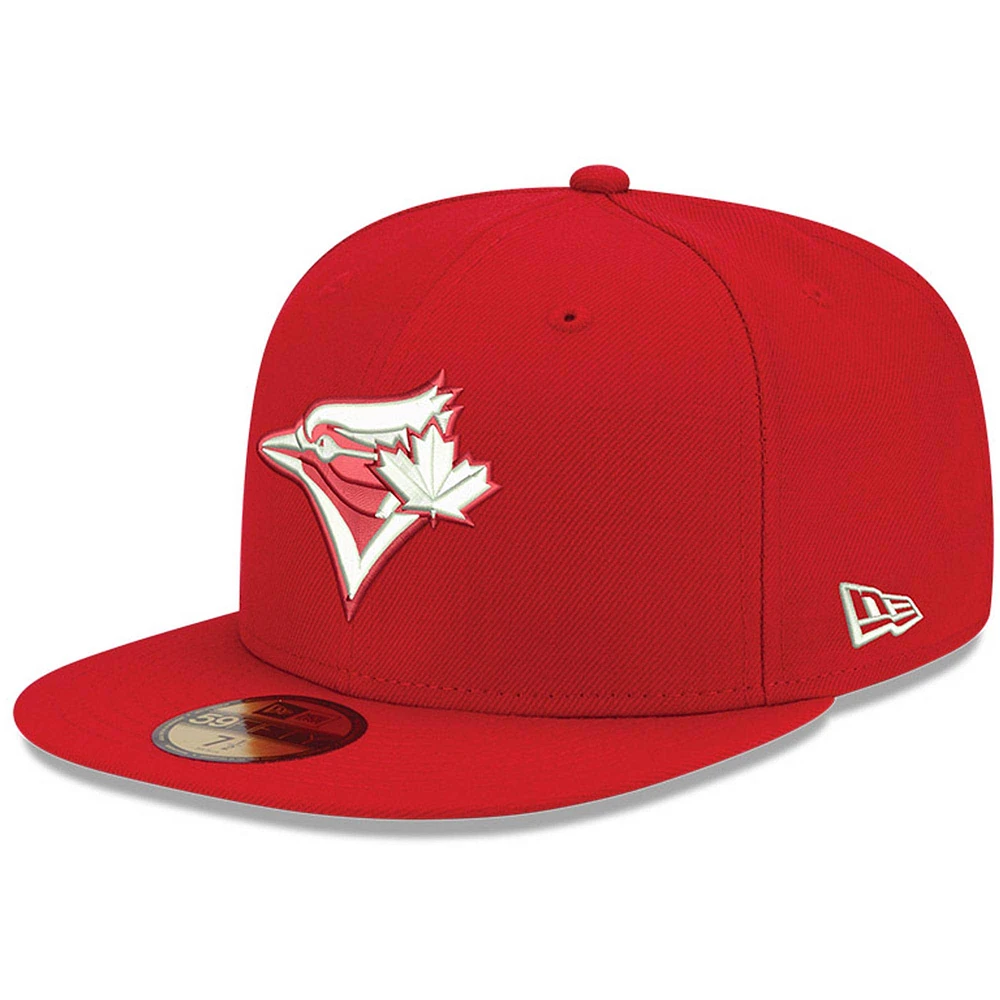 Casquette ajustée 59FIFTY rouge avec logo des Blue Jays de Toronto New Era pour homme, blanc