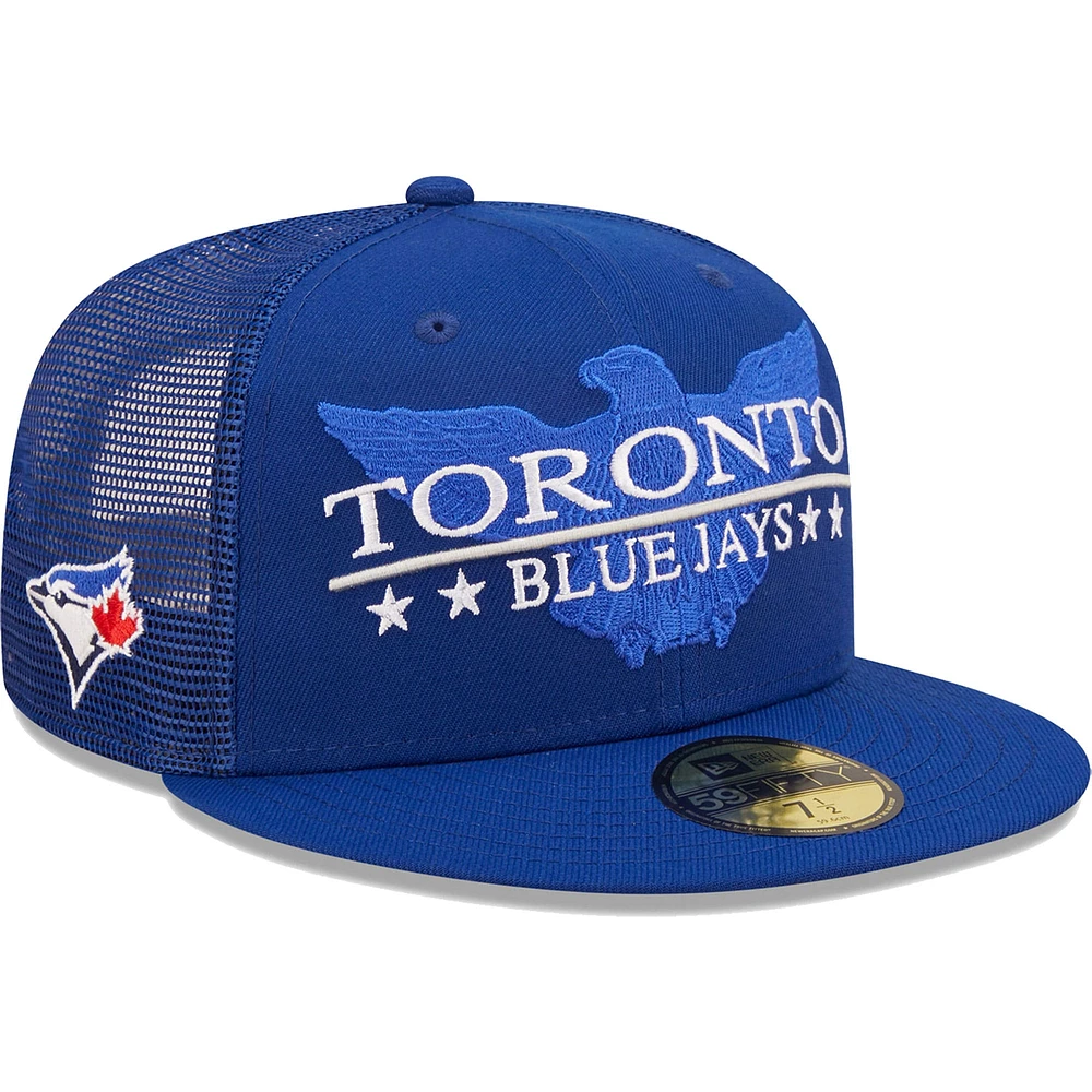 Casquette New Era Royal Toronto Blue Jays Patriot Trucker 9FIFTY Snapback pour homme