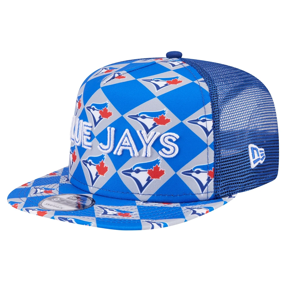 Men's New Era Royal Toronto Blue Jays Seeing Diamonds A-Frame Trucker 9FIFTY Snapback Hat