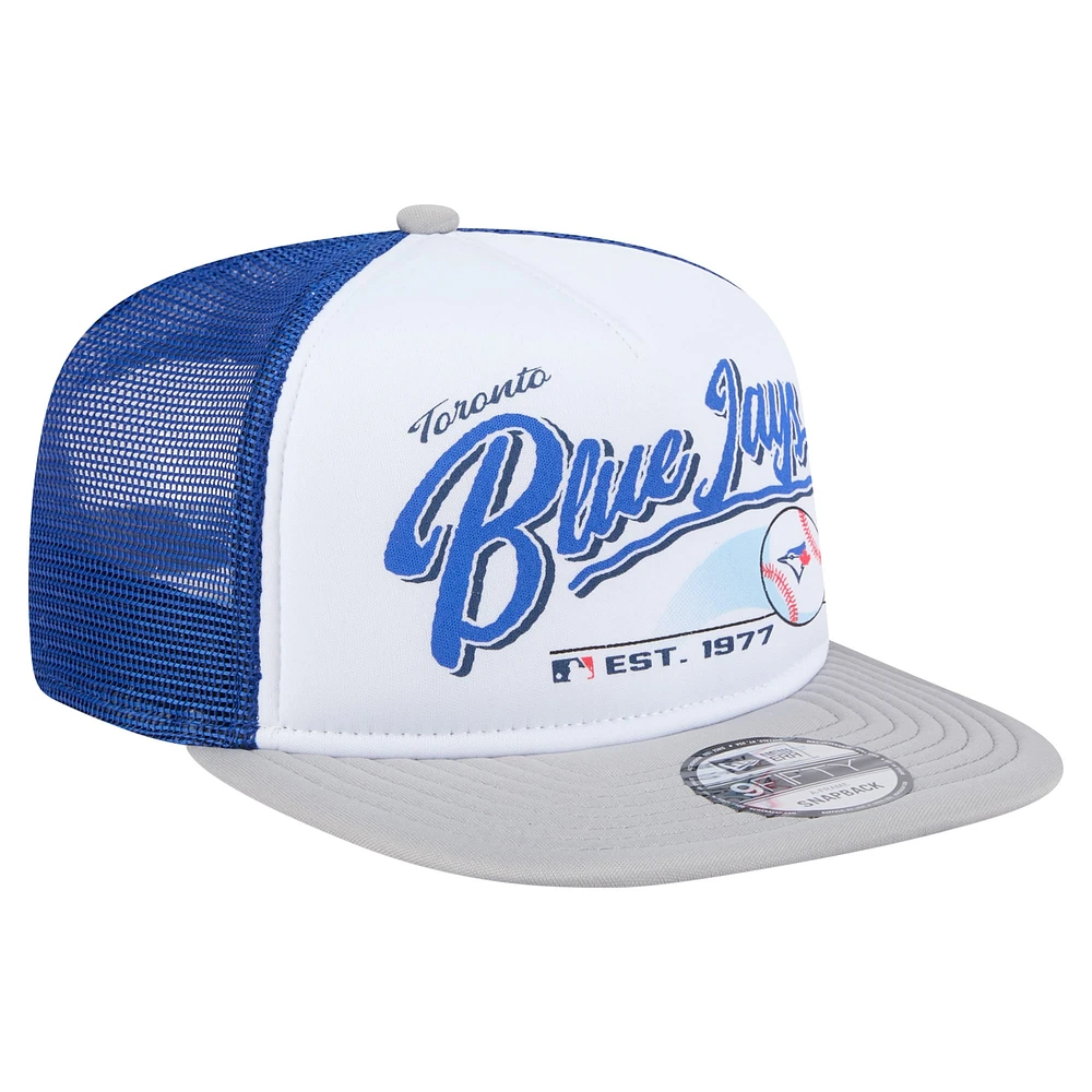 Men's New Era White/Gray Toronto Blue Jays Retro Script Trucker 9FIFTY Snapback Hat