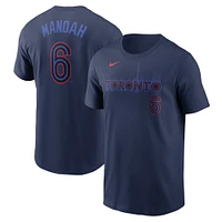 T-shirt avec nom et numéro Nike Alek Manoah pour hommes, bleu marine, Toronto Blue Jays 2024 City Connect