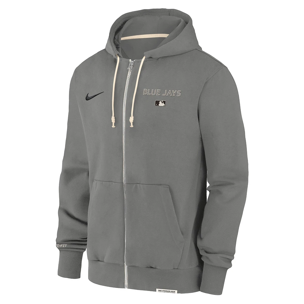 Sweat à capuche entièrement zippé Nike Charcoal Toronto Blue Jays Authentic Collection Travel Performance pour homme