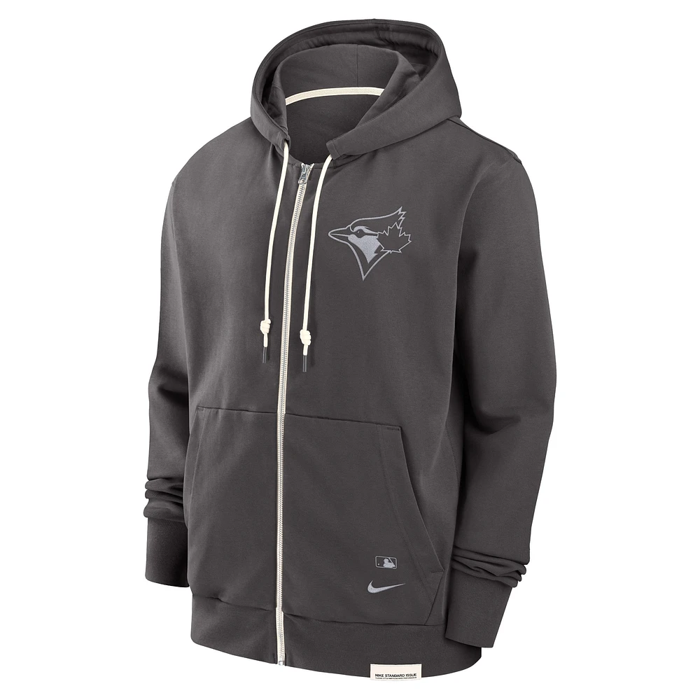 Sweat à capuche entièrement zippé Nike Charcoal des Blue Jays de Toronto Authentic Collection Travel Player Performance pour hommes