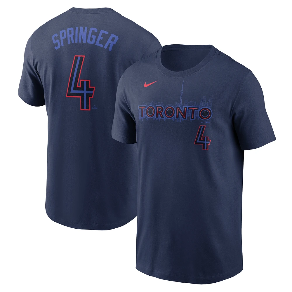 T-shirt avec nom et numéro Nike George Springer pour hommes, bleu marine, Toronto Blue Jays 2024 City Connect