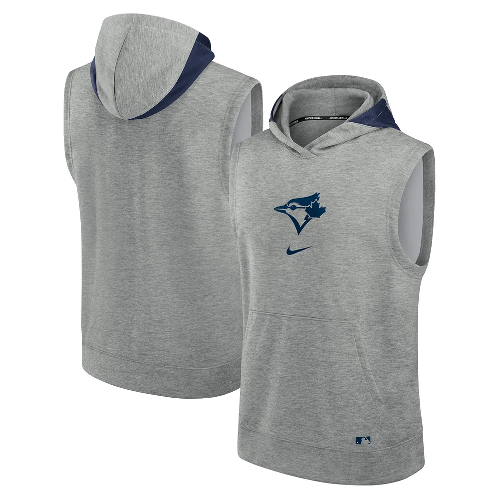 Men's Nike Heather Gray Toronto Blue Jays Authentic Collection Early Work Performance Sleeveless Pullover Hoodie