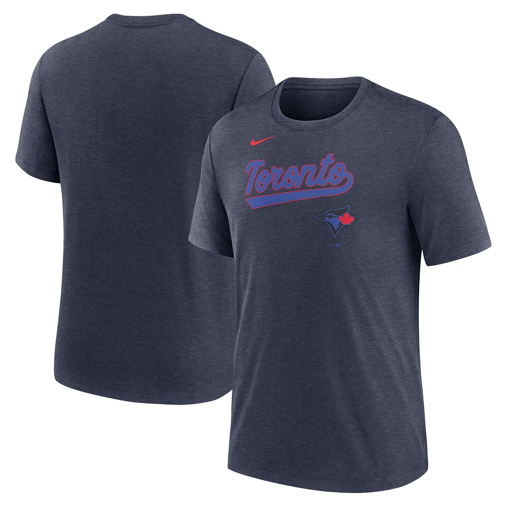 T-shirt Nike bleu marine chiné City Connect Tri-Blend pour homme des Blue Jays de Toronto