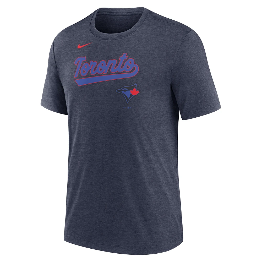 T-shirt Nike bleu marine chiné City Connect Tri-Blend pour homme des Blue Jays de Toronto