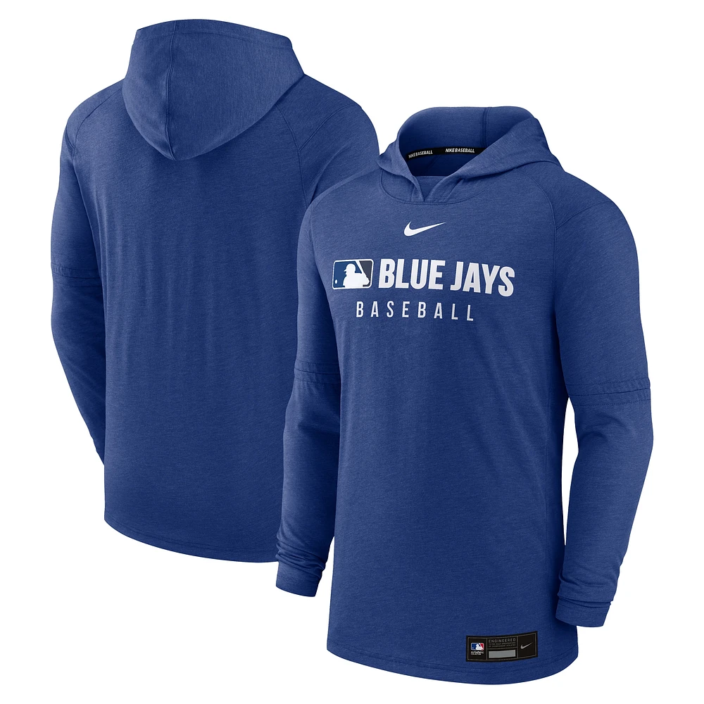 Men's Nike Heather Royal Toronto Blue Jays Authentic Collection Tri-Blend Performance Pullover Hoodie