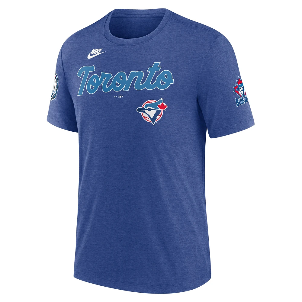 T-shirt Nike pour homme, collection Cooperstown, bleu chiné, Toronto Blue Jays, Eras Tri-Blend