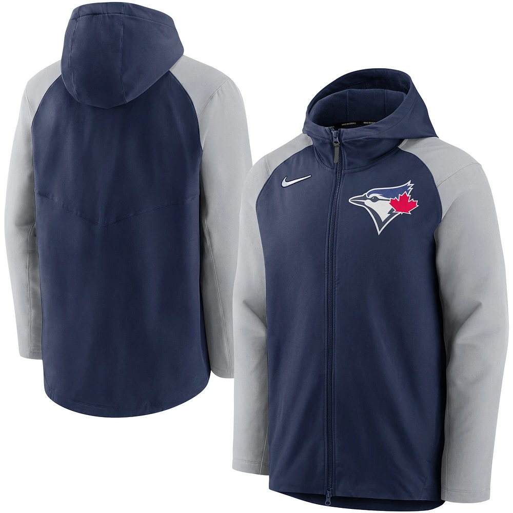 Sweat à capuche entièrement zippé Performance Raglan des Blue Jays de Toronto Nike pour hommes, bleu marine/gris