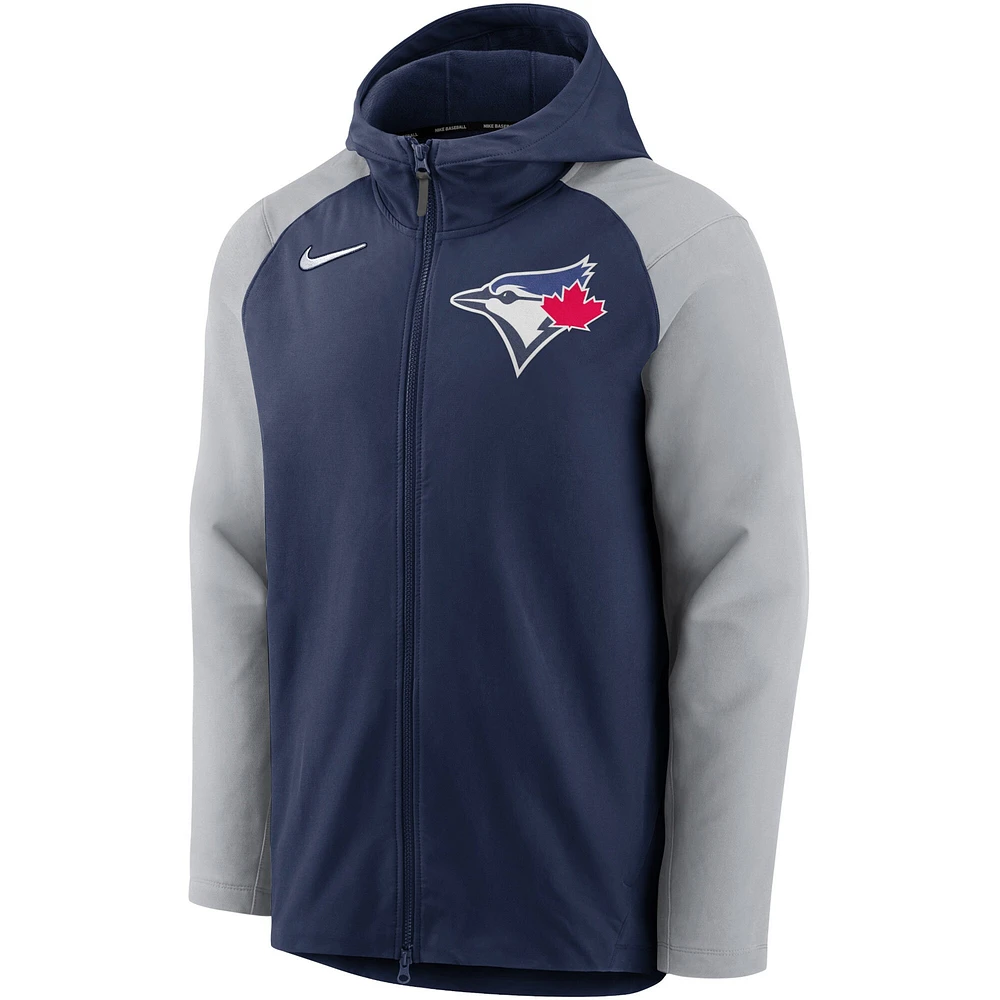 Sweat à capuche entièrement zippé Performance Raglan des Blue Jays de Toronto Nike pour hommes, bleu marine/gris