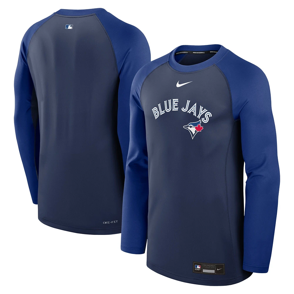 Men's Nike Navy/Royal Toronto Blue Jays Authentic Collection Game Time Raglan Performance Long Sleeve T-Shirt
