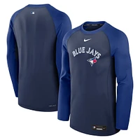 Men's Nike Navy/Royal Toronto Blue Jays Authentic Collection Game Time Raglan Performance Long Sleeve T-Shirt