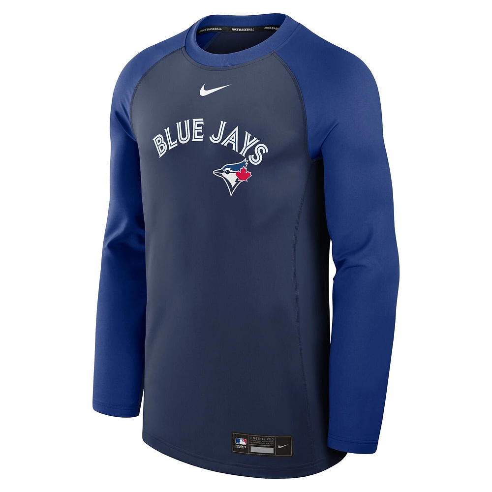 Men's Nike Navy/Royal Toronto Blue Jays Authentic Collection Game Time Raglan Performance Long Sleeve T-Shirt