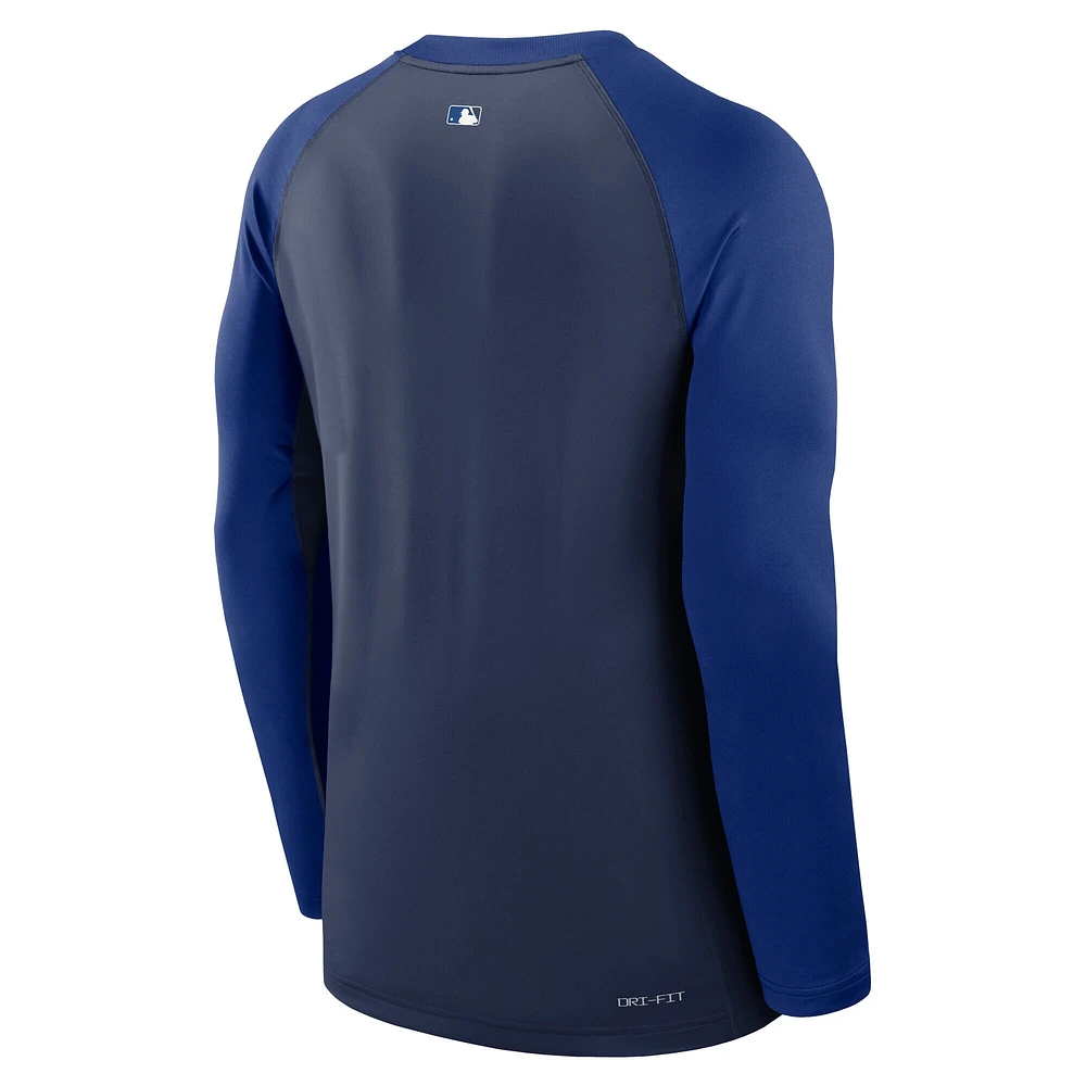 Men's Nike Navy/Royal Toronto Blue Jays Authentic Collection Game Time Raglan Performance Long Sleeve T-Shirt