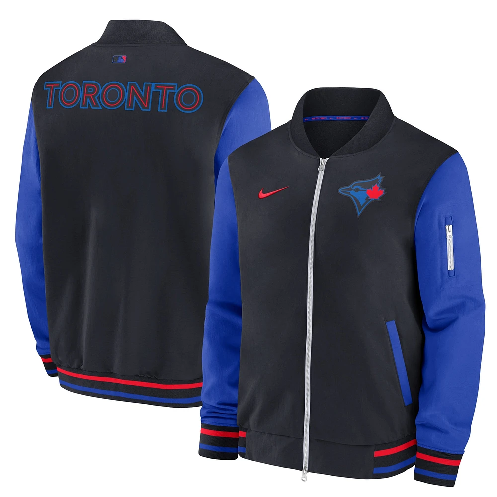 Men's Nike Navy Toronto Blue Jays 2024 City Connect Authentic Collection Game Time Full-Zip Bomber Jacket