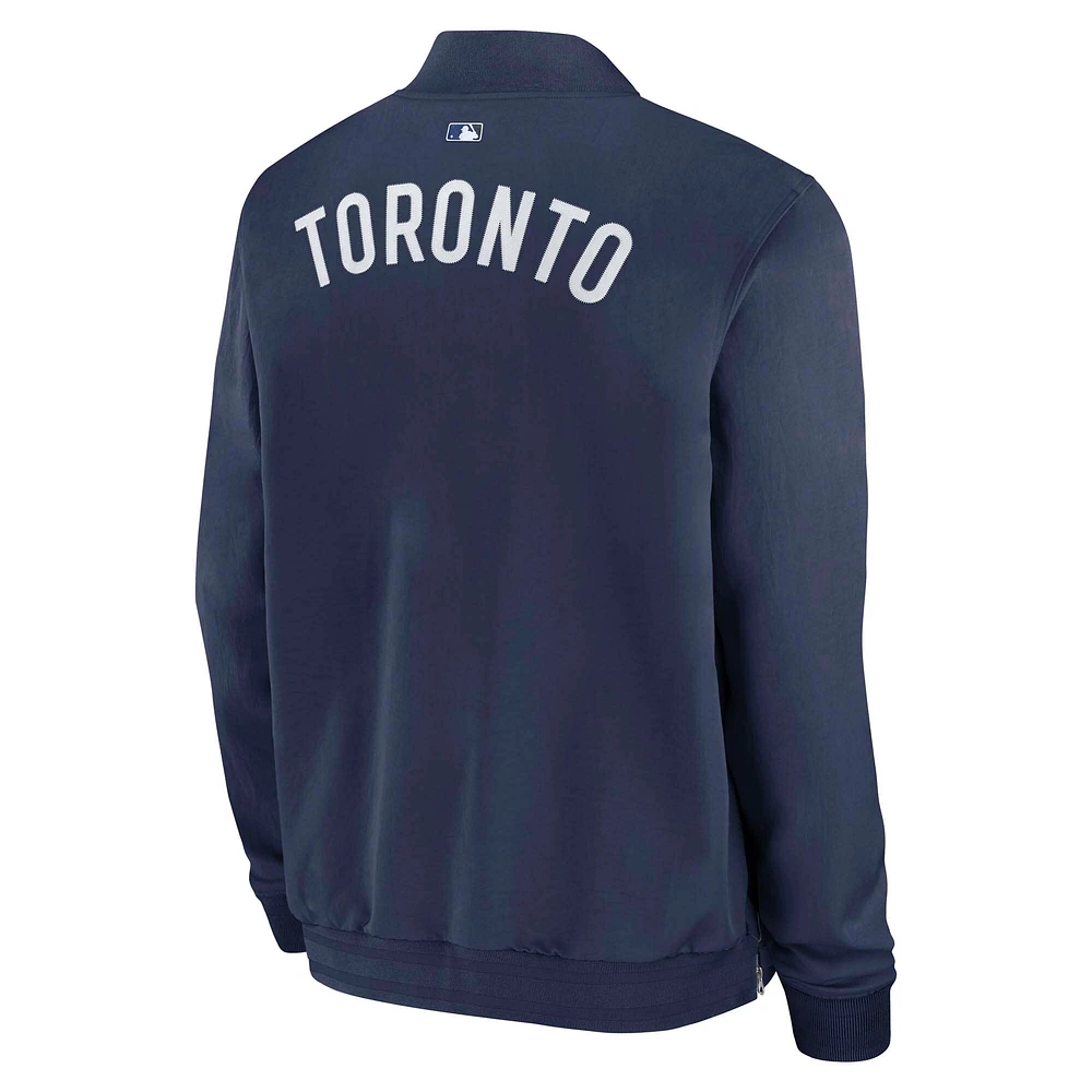 Veste aviateur entièrement zippée Nike bleu marine Toronto Blue Jays Authentic Collection Dugout pour homme
