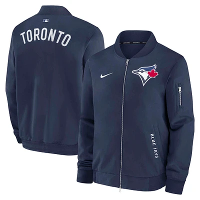 Veste aviateur entièrement zippée Nike bleu marine Toronto Blue Jays Authentic Collection Dugout pour homme