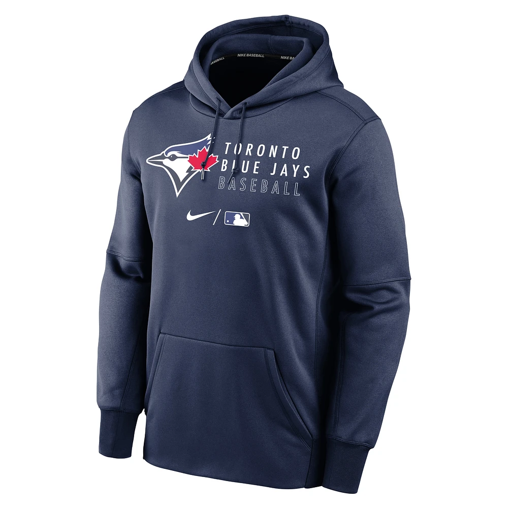 Men's Nike Navy Toronto Blue Jays Authentic Collection Logo Stack Performance Pullover Hoodie