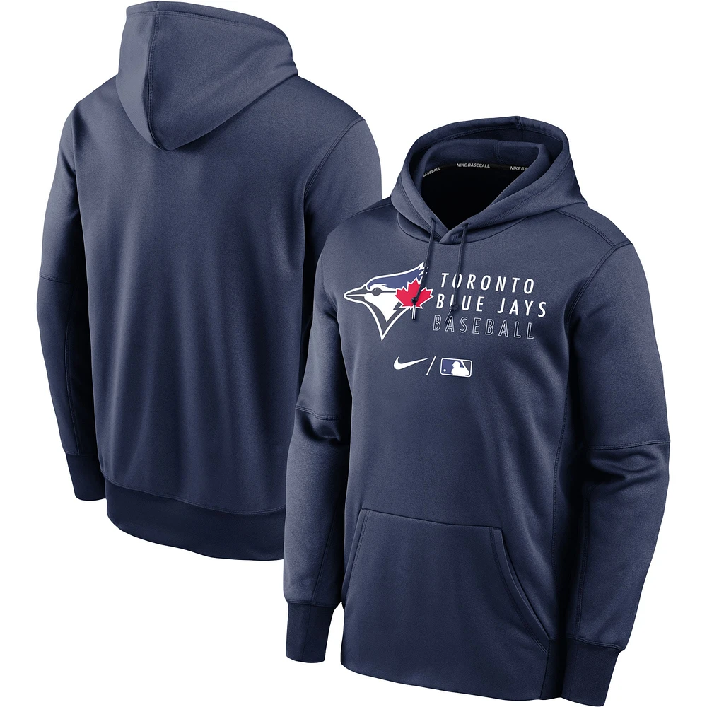 Men's Nike Navy Toronto Blue Jays Authentic Collection Logo Stack Performance Pullover Hoodie