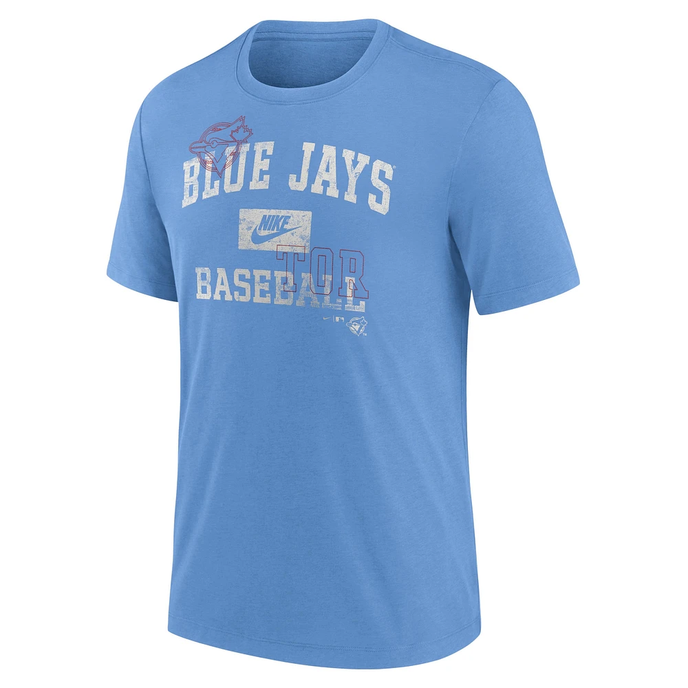 T-shirt à trois mélanges Nike pour hommes, bleu poudre, Toronto Blue Jays, Cooperstown Arch Threads