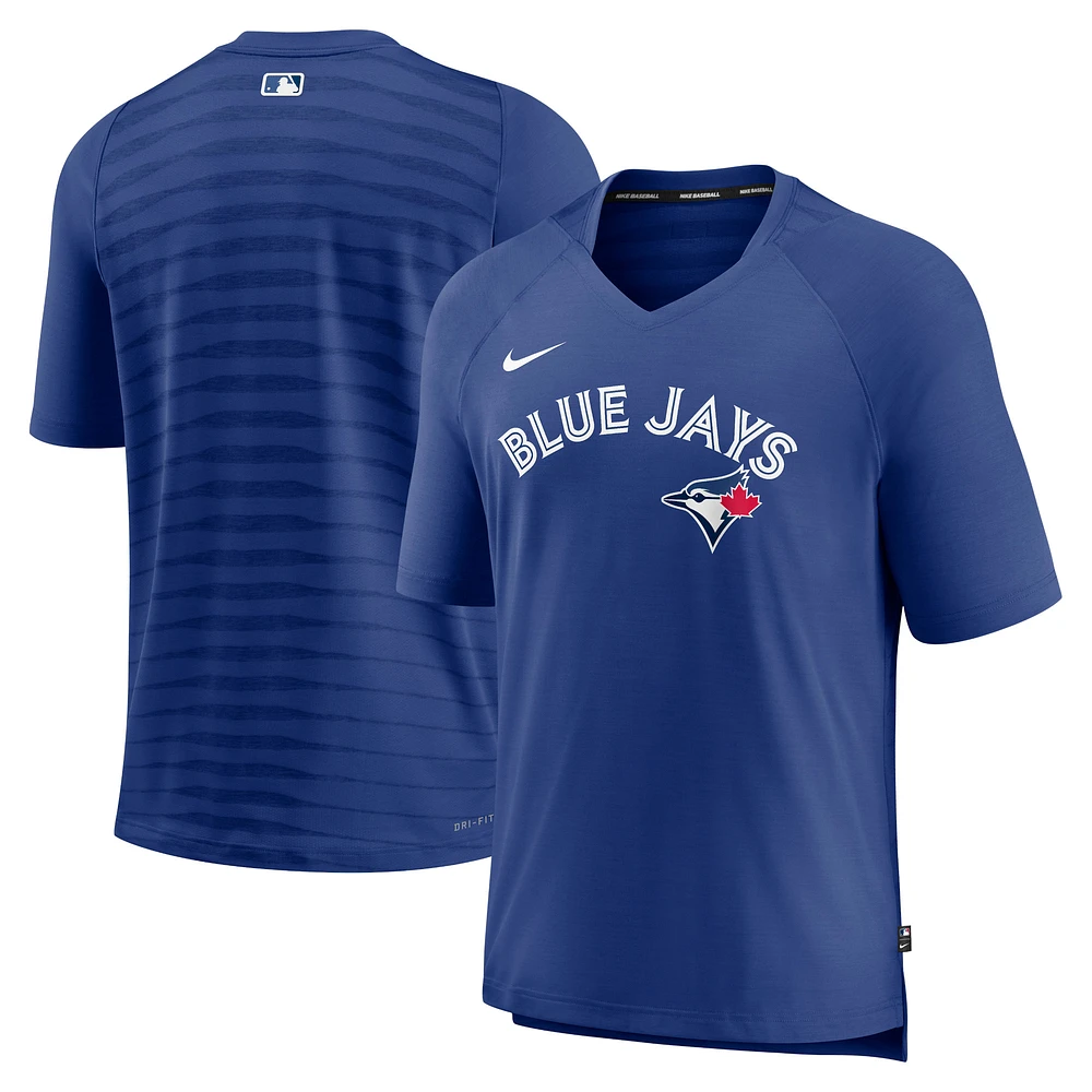 T-shirt à col en V raglan de performance d'avant-match Nike Royal Toronto Blue Jays Authentic Collection pour homme