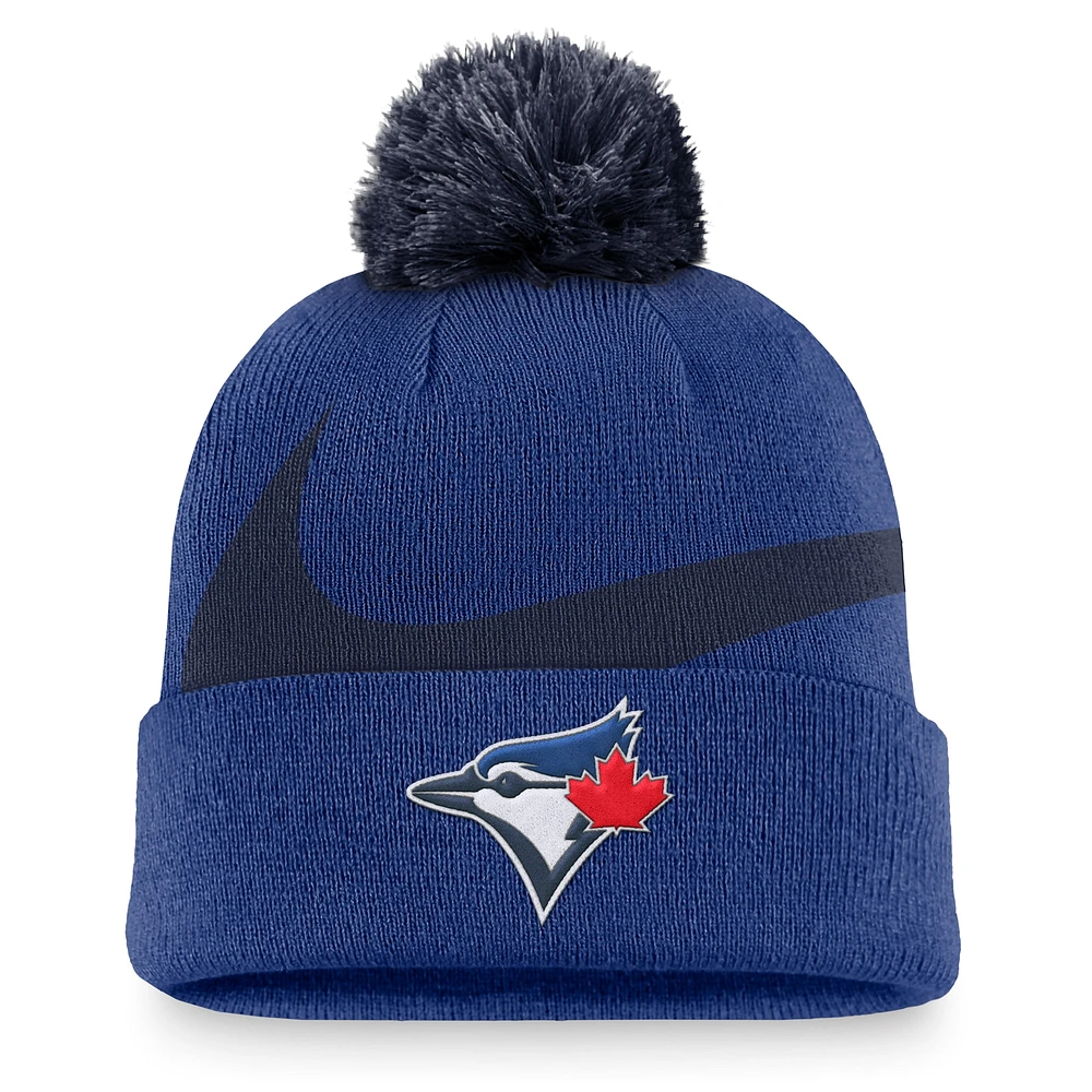 Men's Nike Royal Toronto Blue Jays Swoosh Peak Cuffed Knit Hat with Pom