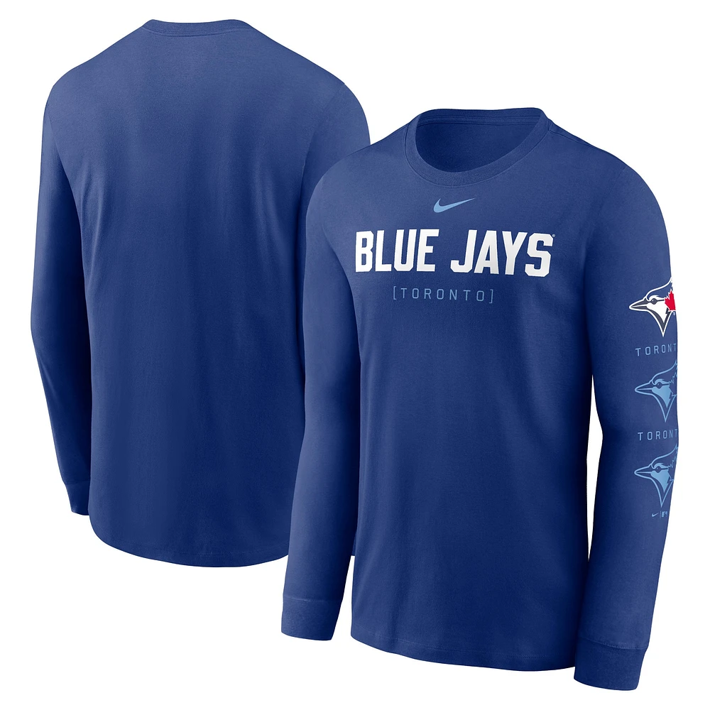 T-shirt à manches longues avec logo Nike Royal Toronto Blue Jays pour hommes