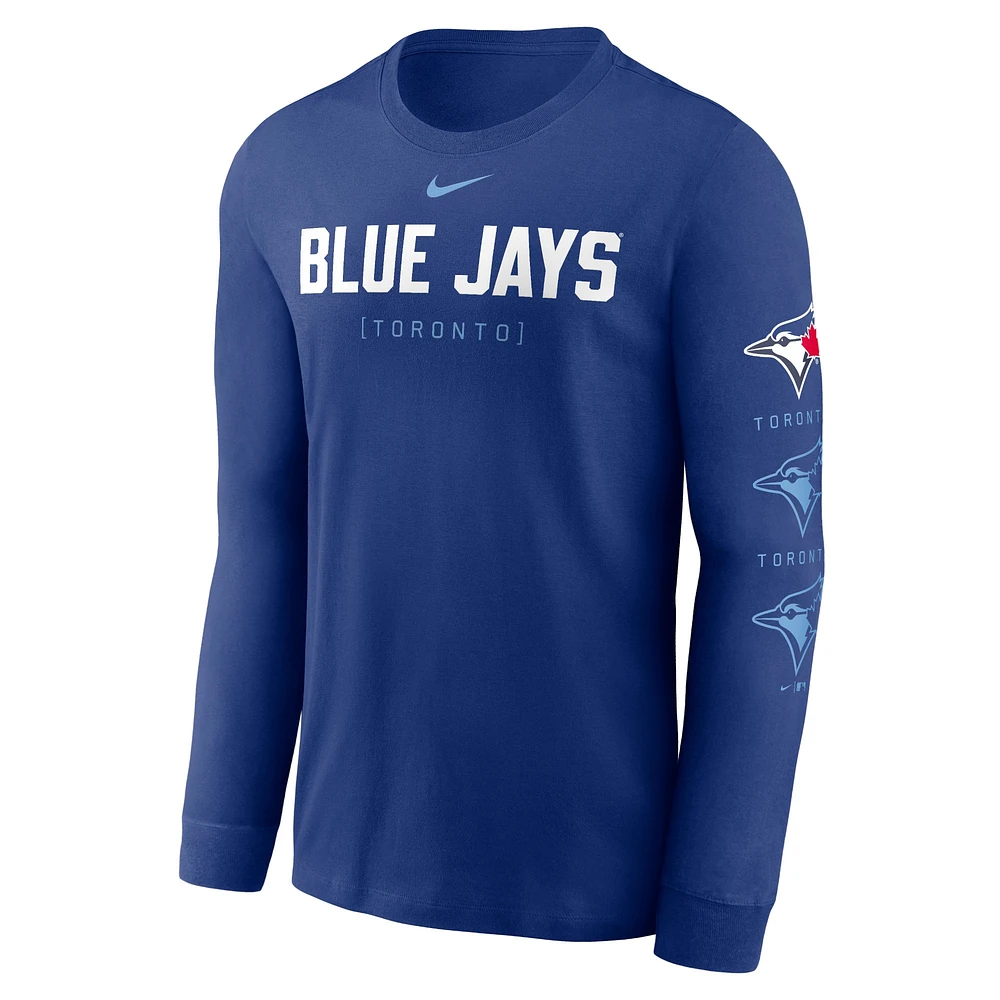 T-shirt à manches longues avec logo Nike Royal Toronto Blue Jays pour hommes